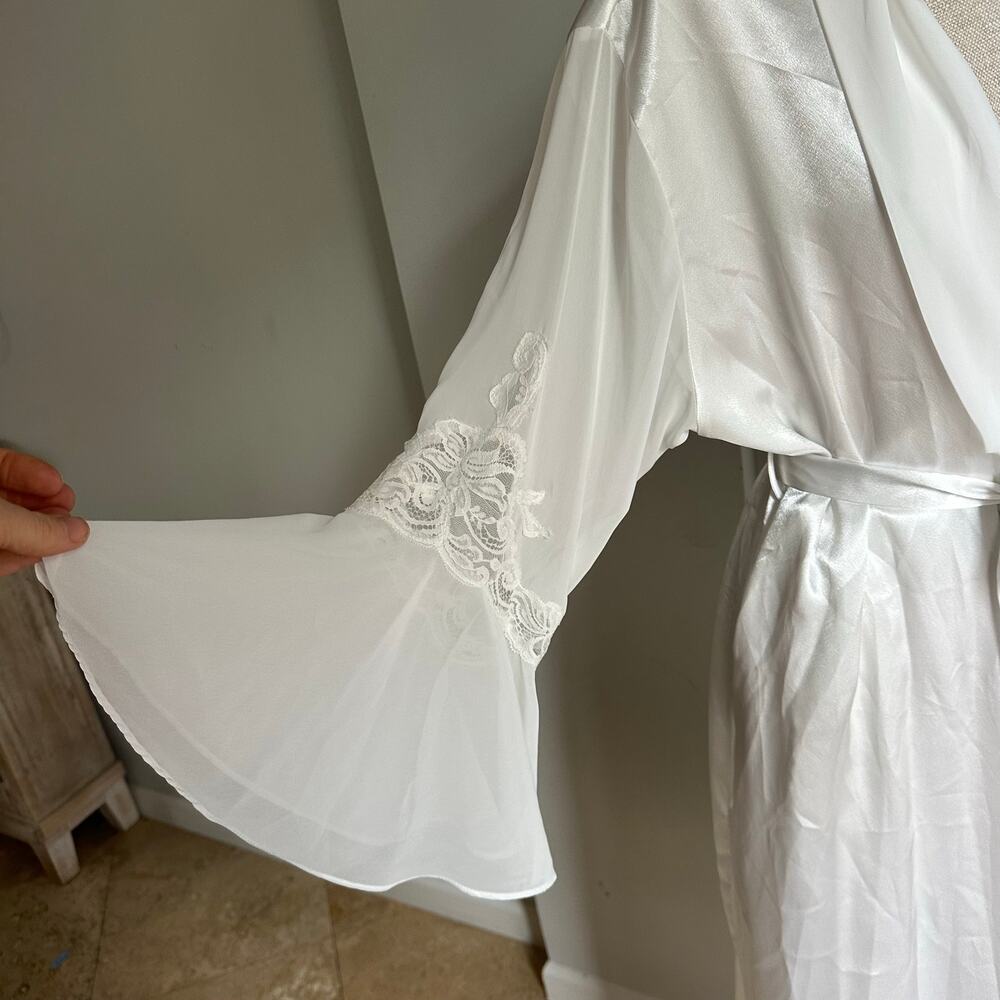 Vintage Oscar de la Renta Pink Label White Satin Bridal Robe Sz L - Picture 6 of 10